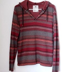 Red Grey Aztec Print Hoodie Pullover